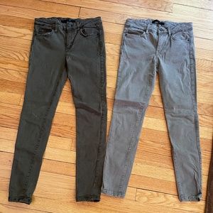 2 pairs Joe's skinny ankle jeans size 26 colors military green and steel